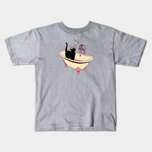 Spa Day Black Cat in pink Kids T-Shirt